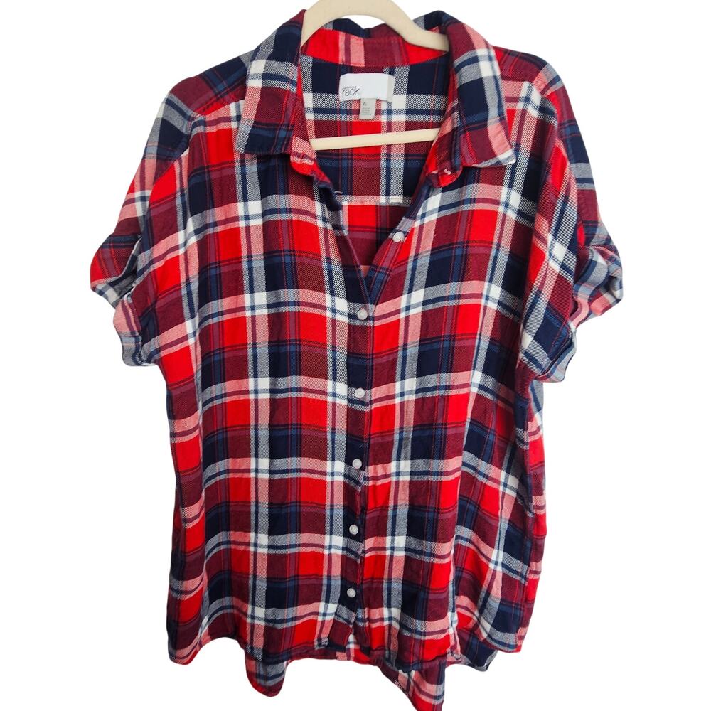 Nordstrom Rack Womens Plaid Button Shirt Size XL Western Grunge Drapey Casual